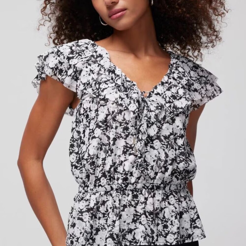 NWOT: WHITE HOUSE BLACK MAKE MESH PEPLUM TOP, SZ: XL